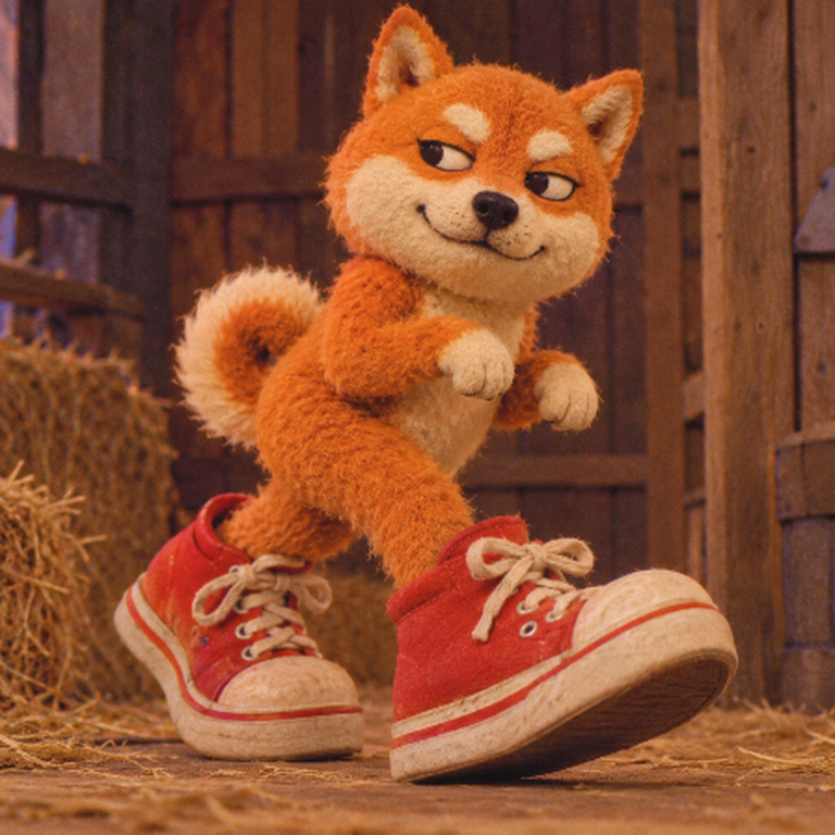 Tiptoe lifting one sneaker toe-first in the barn